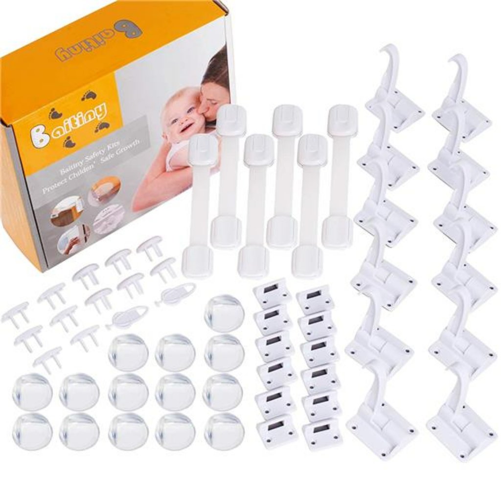 58 Packs Baby Proofing Essentials Kit With Cabinet Locks, Corner Guards